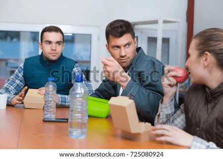 workers having a lunch break