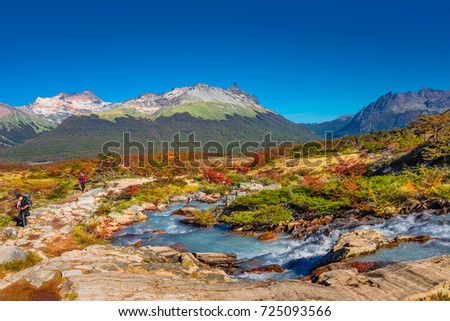 Gorgeous landscape of Patagonia's Tierra del Fuego National Park in Autumn, 2017 Royalty-Free Stock Photo #725093566