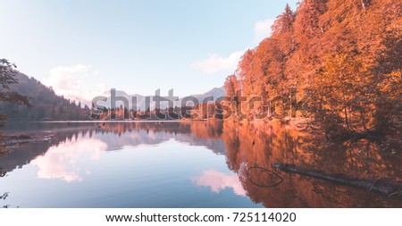 Soft autumn landscape view of Karagol (Black lake) a popular destination for tourists,locals,campers and travelers in Eastern Black Sea,Savsat, Artvin, Turkey.