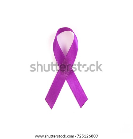 Awareness purple ribbons of common cancer for symbol of testicular cancer or lymphoma for people protect on white background 