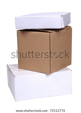 Color photo of an empty cardboard box on a white background