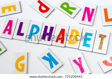 word alphabet  made of colorful letters on white background