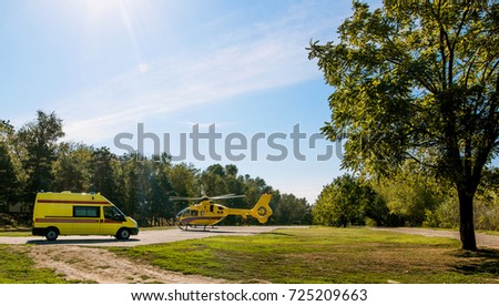 medical helicopter and car