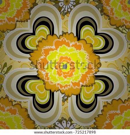 Colorful flowers with plumage in white, yellow and beige colors. Vector seamless background pattern.