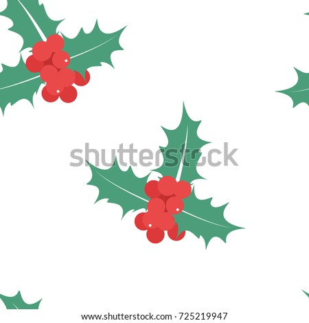 Vector illustration seamless pattern, background Holly berry leaves Christmas icon.