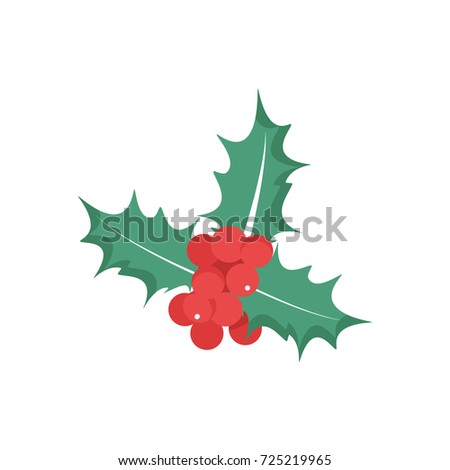 Vector illustration Holly berry leaves Christmas icon.