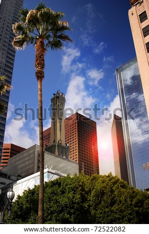 Cityscape of business district in Los Angeles downtown