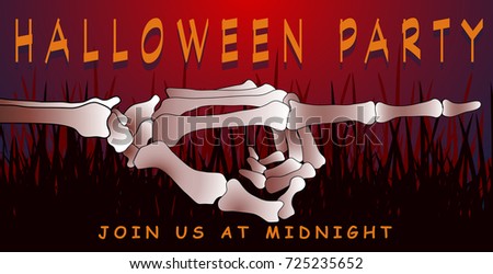halloween greeting card with skeleton hand, vector illustration