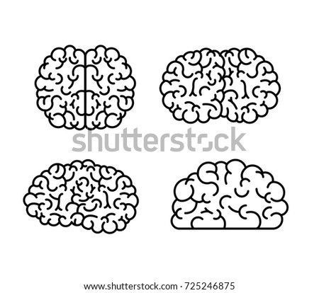 brain monochrome silhouettes several views vector illustration