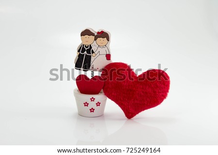 cartoon bride and groom with heart-shaped on isolated white background.