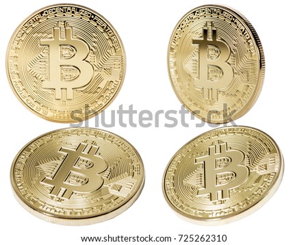 Golden Bitcoin money on computer.(isolated on white background)