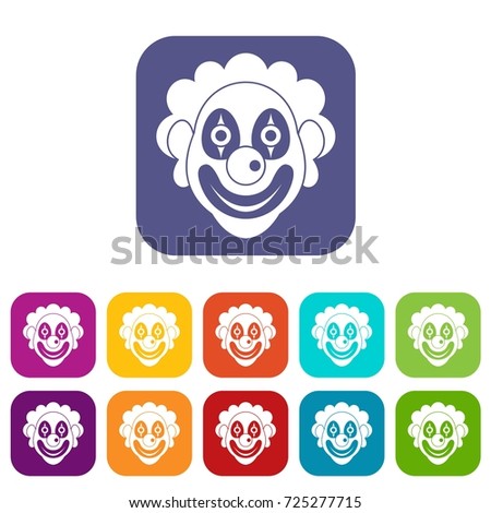 Clown icons set  illustration in flat style in colors red, blue, green, and other