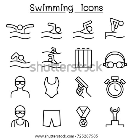 Swimming icon set in thin line style