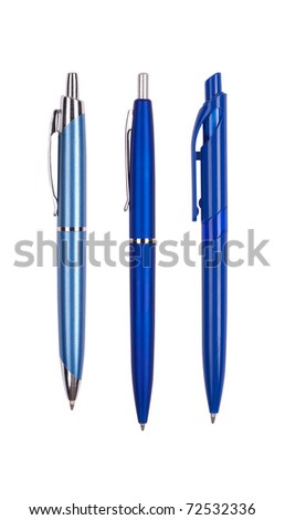 Set from three blue pens isolated on white background Royalty-Free Stock Photo #72532336