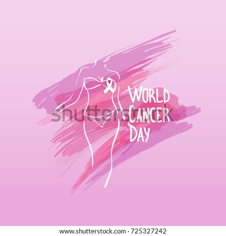 World Cancer Day Breast Disease Awareness Prevention Poster Greeting Card Flat Vector Illustration