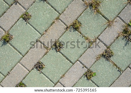 Square Grey Concrete Cobblestones with Holes for Grass Top View. Grey Cobblestone Texture. Landscaping Element Background Concept