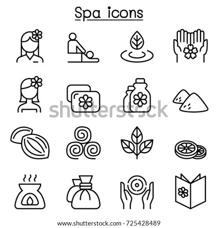 Massage, Spa & alternative therapy icon set in thin line style