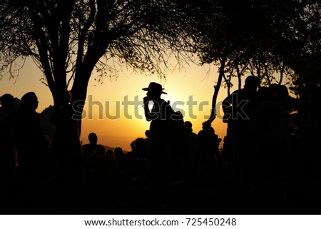 Group of Young People  Watching the Sunset at a  Party