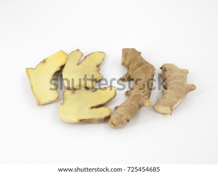 Ginger and ginger sliced isolated on white background
