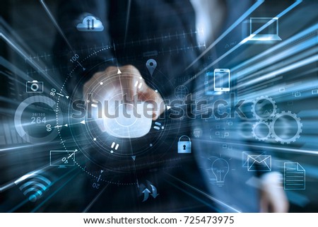 Businessman using mouse global networking data exchanges and payments online shopping with icon customer connection on workdwide information background, m-banking and omni channel, multichannel 