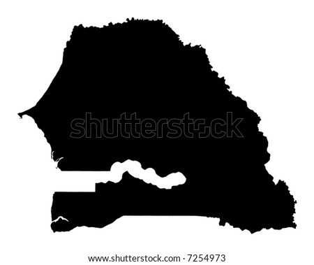 Detailed map of Senegal, black and white. Mercator Projection.