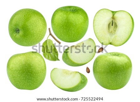 Green apple collection isolated on white background with clipping path