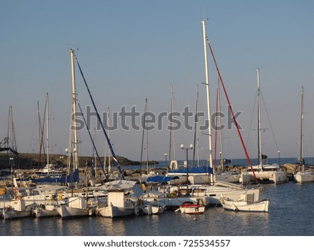  Europe. Greece. Saronic sea. Kythos Island. Sailing yachts in the marina of Loutra town. Spring may 2015.