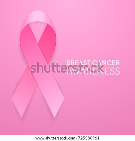 Realistic pink ribbon closeup on pink background, breast cancer awareness symbol. Design template for banner, invitation, poster etc. Stock vector illustration, eps10