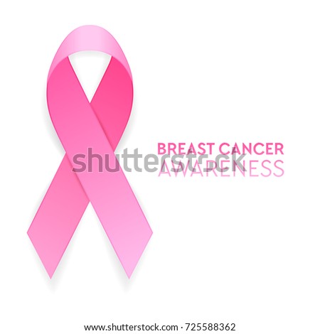 Realistic pink ribbon closeup isolated on white background, breast cancer awareness symbol. Design template for banner, invitation, poster etc. Stock vector illustration, eps10