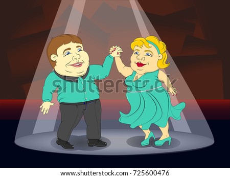 Fat people in beautiful costumes dancing ballroom dancing couple
