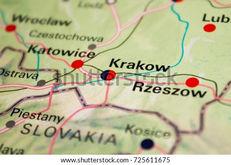 Map of Krakow, Poland - 2017