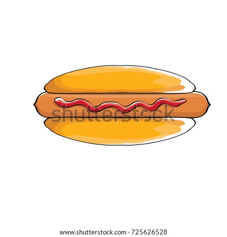 vector cartoon hotdog icon with sausage isolated on white background. Vintage hot dog label design element. Fast food, cafe or hotdog carts logo design template