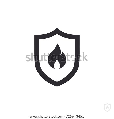 Fire protection. Vector fire shield. Shield icon. Security icon. Protection icon. Shield vector icon. Fire safety. Fire extinguishing system. Flame sign. Alert sign. Flammable. Combustion protection.