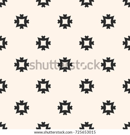 Vector ornamental seamless pattern with simple carved geometric figures, square cross shapes. Abstract monochrome background texture, repeat tiles. Design element for decor, textile, fabric, carpet