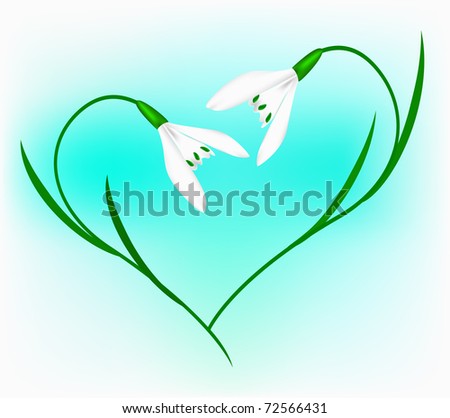 Snowdrop in the form of heart on a blue background