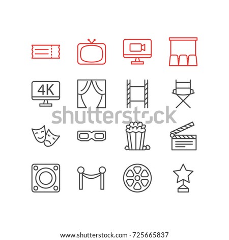 Vector Illustration Of 16 Film Icons. Editable Pack Of Shooting Seat, Loudspeaker, Hall And Other Elements.