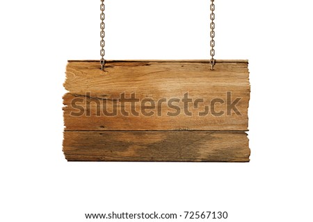 Hanging wooden sign isolated on white.