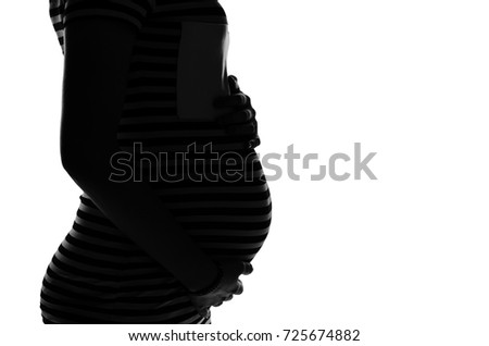 Silhouette profile of a pregnant woman on a white background
