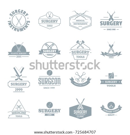 Surgery tools logo icons set. Simple illustration of 16 surgery tools logo vector icons for web