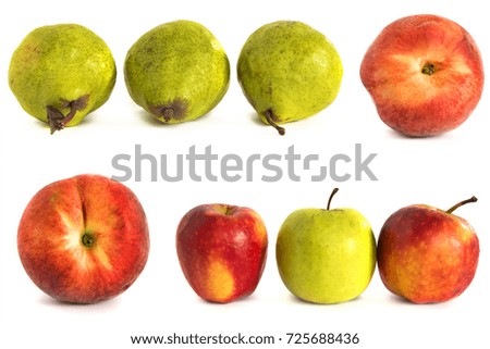 peach pear apple on a white. Isolate. fruits on isolated background.