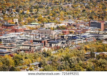 Aerial picture of Boulder City in autumn, Colorado, USA. Royalty-Free Stock Photo #725699251