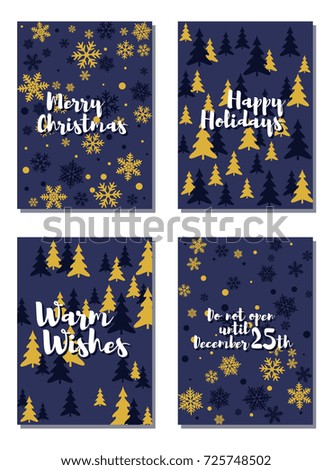 Christmas cards vector collection with lettering and modern background patterns graphic design. Colorful winter holidays greeting cards set, xmas banner templates, Christmas postcards collection.