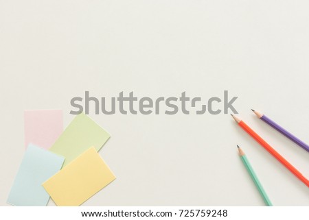 Minimal work space - Creative flat lay photo of workspace desk with business card with blank screen on copy space white background. Top view , flat lay photography.