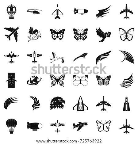 Airship icons set. Simple style of 36 airship vector icons for web isolated on white background
