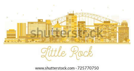 Little Rock City skyline golden silhouette. Vector illustration. Simple flat concept for tourism presentation, banner, placard or web site. Business travel concept. Little Rock isolated on white.