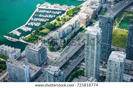 Aerial view of buildings in Toronto city, Ontario, Canada