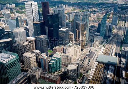 Aerial view of buildings in Toronto city, Ontario, Canada