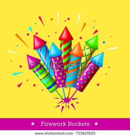 Vector holiday firework. Set of colorful rockets or firecrackers