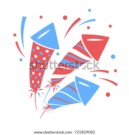 Vector holiday firework. Set of rockets or firecrackers