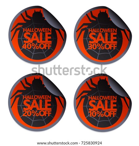 Halloween sale sticker with spider set 10,20,30,40